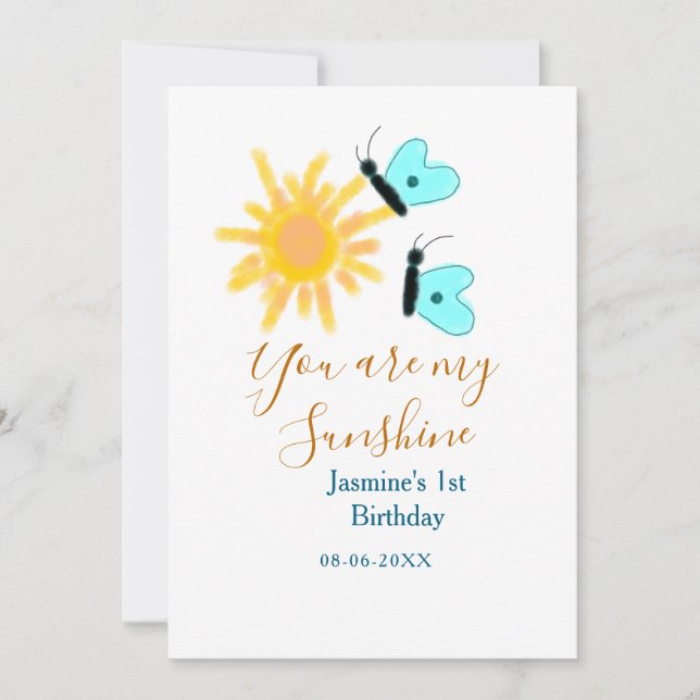 Convites Você é meu sol amarelo laranja sol azul borboleta (Frente)