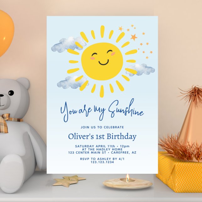 Convites Você É Meu Sol Menino Aniversário de 1 Ano  (Criador carregado)