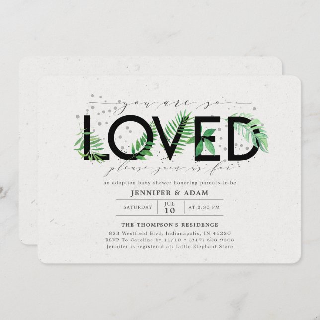 Convites Você É Tão Amado Chá de fraldas De Adoção Tropical (Frente/Verso)