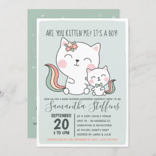 Convites Você Me Gata Um Chá de fraldas De Gato Verde