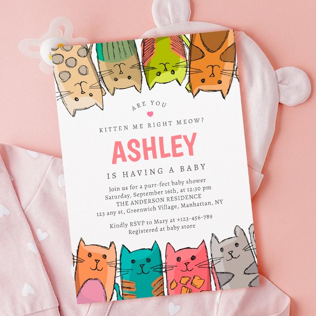 Convites Você Me Gatinha Bem? Chá de fraldas de gatos (Are you kitten me right meow baby shower invitation)