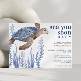 Convites Você Me Vê Em Breve Aguarela Sob o Mar Chá de Bebê