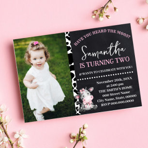 Convites Você ouviu o aniversário da vaca rosa-rosa?