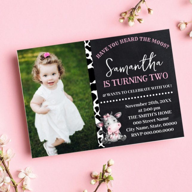 Convites Você ouviu o aniversário da vaca rosa-rosa? (Criador carregado)