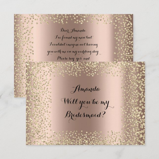 Convites Você Será A Minha Colega De Bridesmaid Rosa Dourad (Frente/Verso)