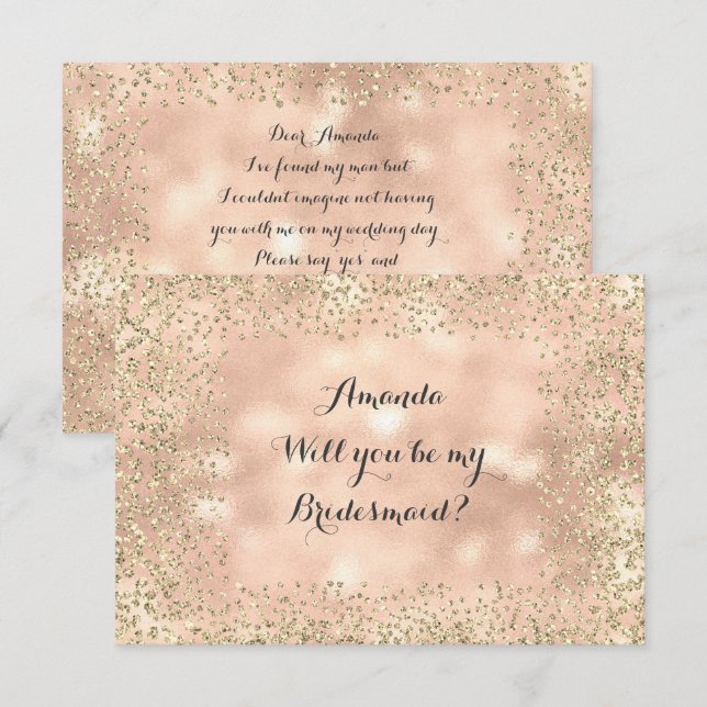 Convites Você Será A Minha Colega De Bridesmaid Rosa Dourad (Frente/Verso)