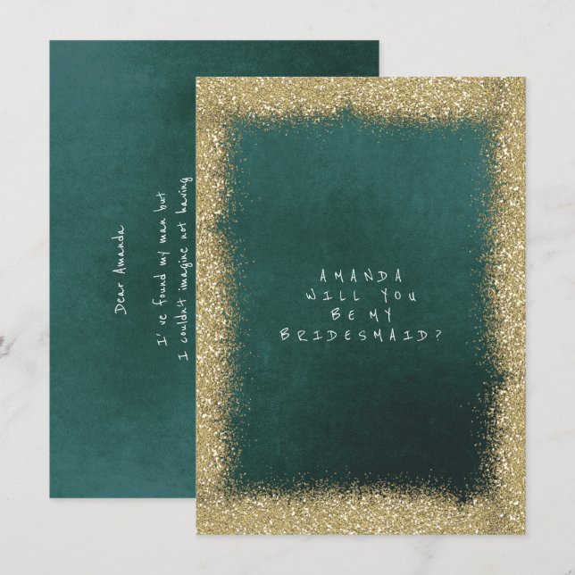 Convites Você Será Meu Ouro De Bridesmaid Glitter Emerald? (Frente/Verso)