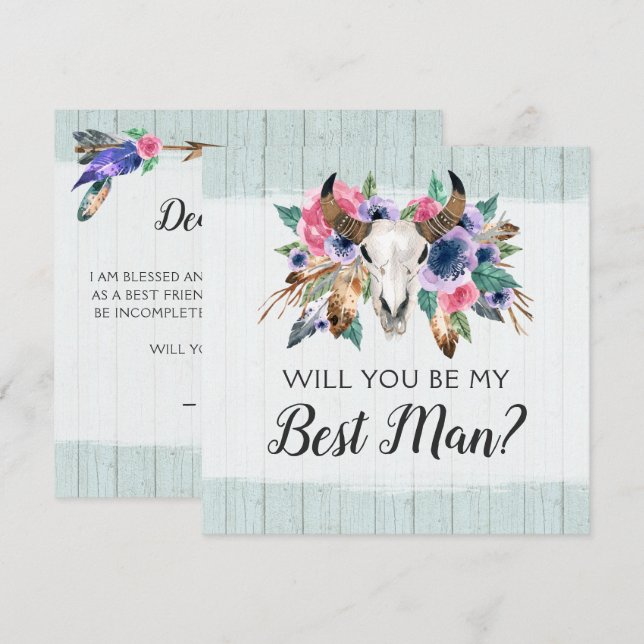 Convites Você Será Meu Padrinho Carta de Crânio Floral Rúst (Frente/Verso)