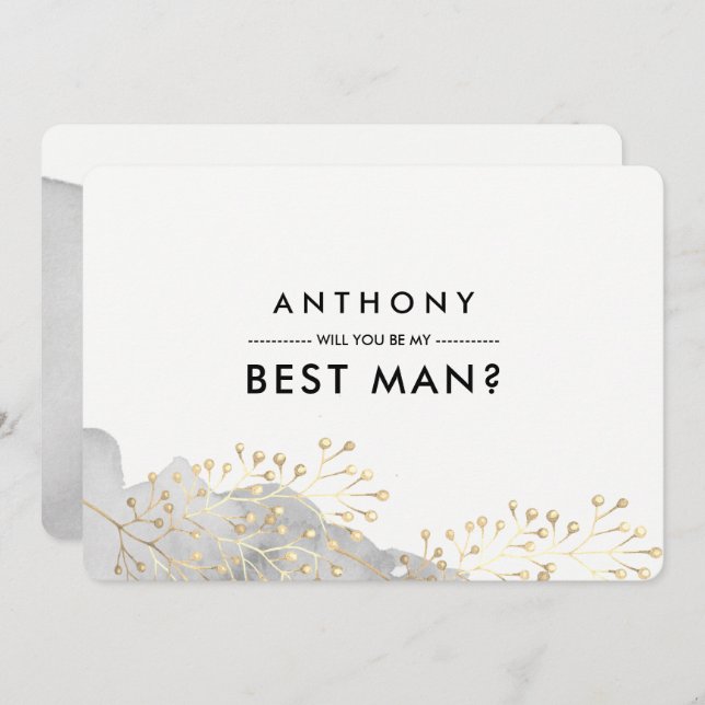 Convites Você será meu padrinho? Cinza Watercolor (Frente/Verso)