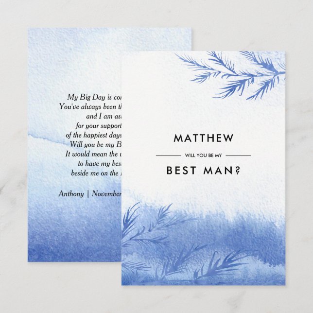 Convites Você será meu padrinho? Faixas de inverno azuis (Frente/Verso)