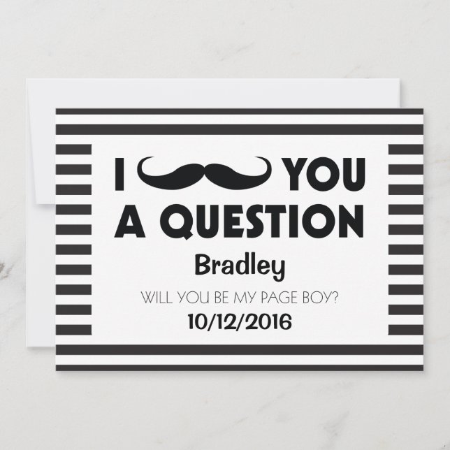 Convites Você Será Meu Pajem Bigode Listras Pretas (Frente)