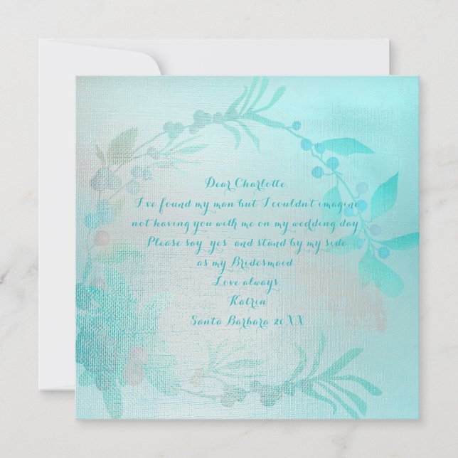 Convites Você Será Minha Bridesmaid Ocean Aqua Blue (Frente)