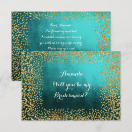 Convites Você Será Minha Bridesmaid Teal Vip Dourada Confet