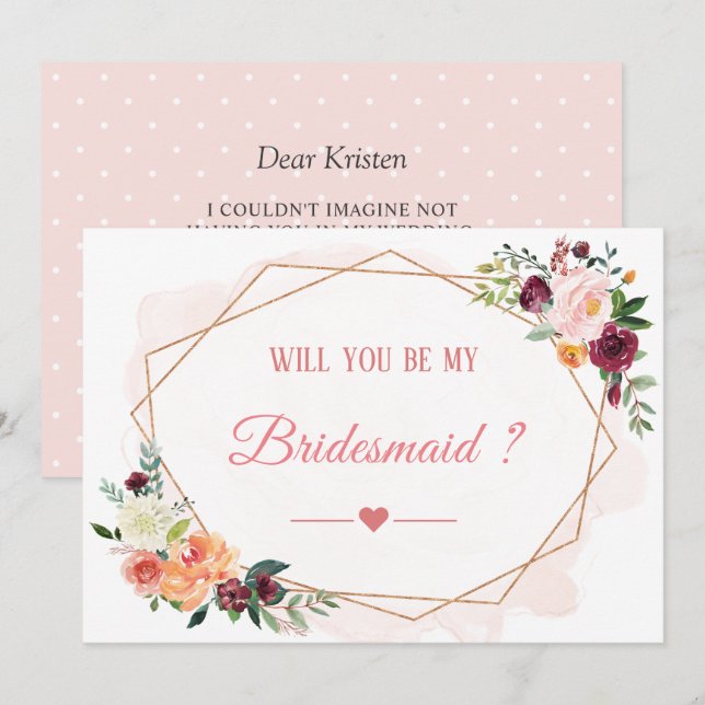 Convites Você Será Minha Colega De Bridesmaid Modern Bloom  (Frente/Verso)