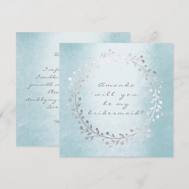 Convites Você Será Minha Colega De Bridesmaid Silver Wreath (Frente/Verso)