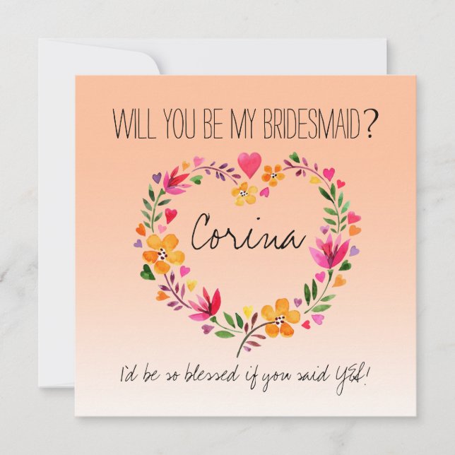 Convites Você Será Minha Coração das Flores das Bridesmaid (Frente)