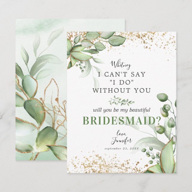 Convites Você será minha dama de Bridesmaid? | Eucalyptus (Frente/Verso)