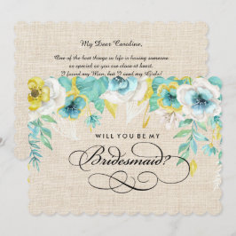 Convites Você será minha dama de Bridesmaid? Floral de Aqua