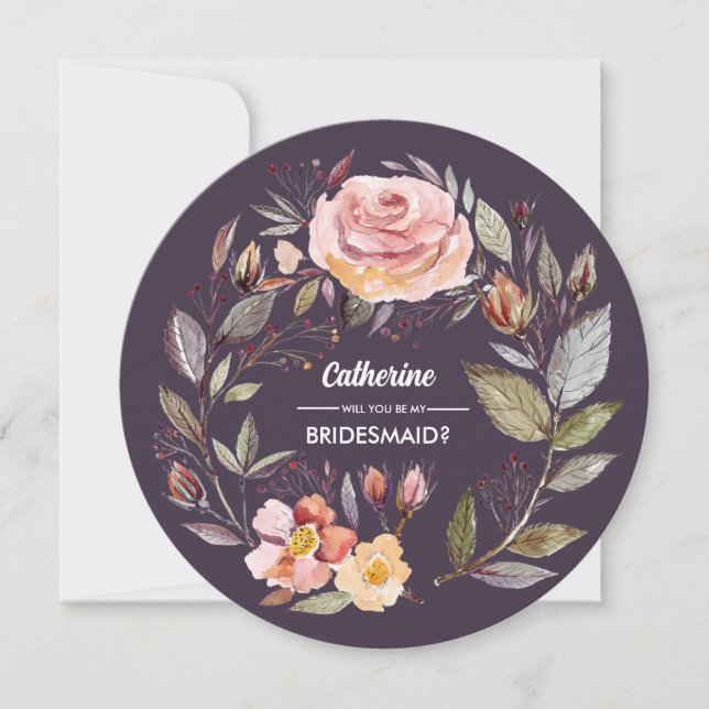 Convites Você será minha dama de Bridesmaid? Flower Wreath  (Frente)