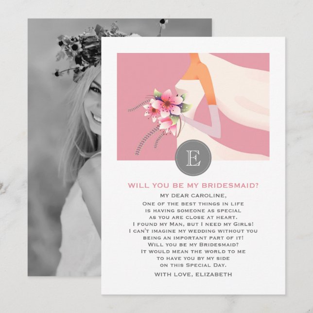 Convites Você será minha dama de Bridesmaid? Foto da Silhou (Frente/Verso)