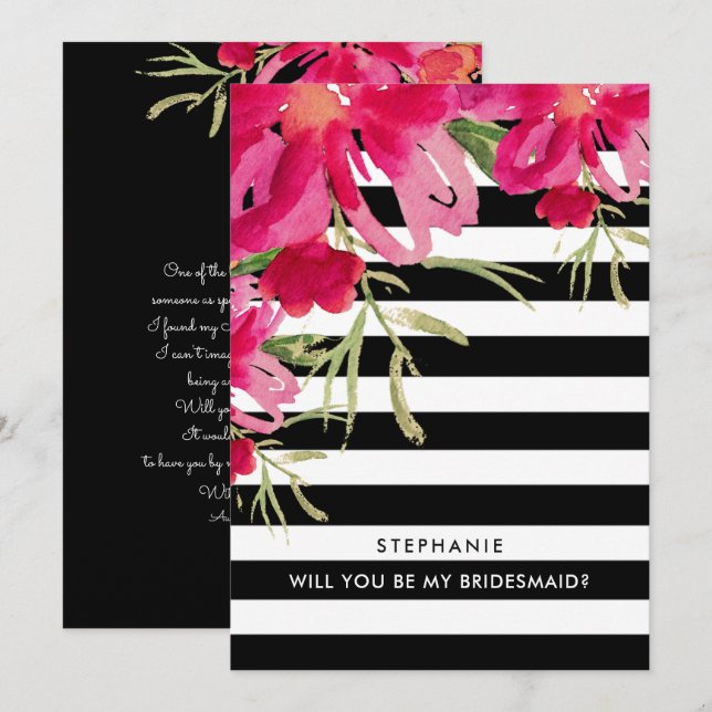 Convites Você será minha dama de Bridesmaid? Fuchsia Floral (Frente/Verso)