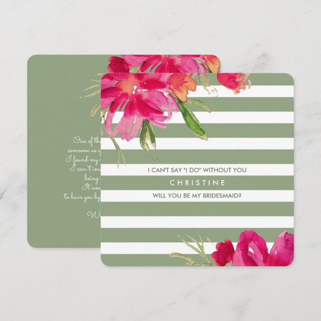 Convites Você será minha dama de Bridesmaid? Fuchsia Green  (Frente/Verso)