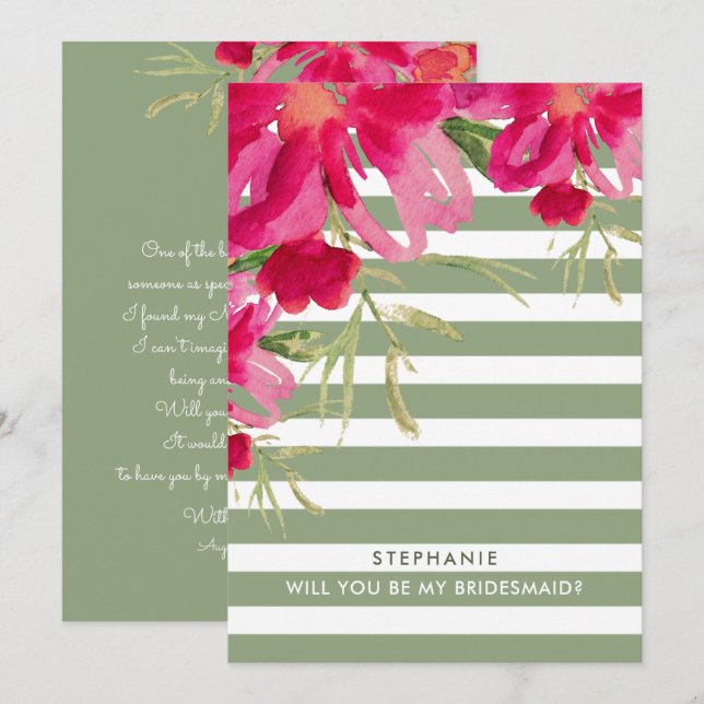 Convites Você será minha dama de Bridesmaid? Fuchsia Green  (Frente/Verso)
