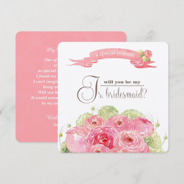 Convites Você será minha dama de Bridesmaid Jr.? Rosas româ (Frente/Verso)