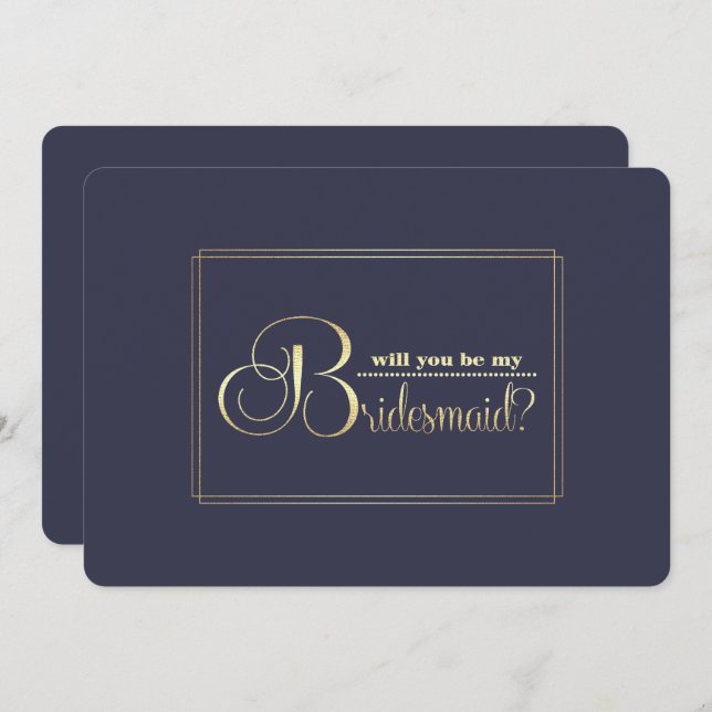 Convites Você será minha dama de Bridesmaid? Marinho Azul D (Frente/Verso)