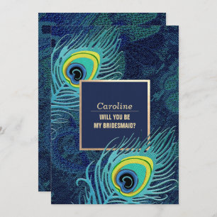Convites Você será minha dama de Bridesmaid? Peacock Feathe