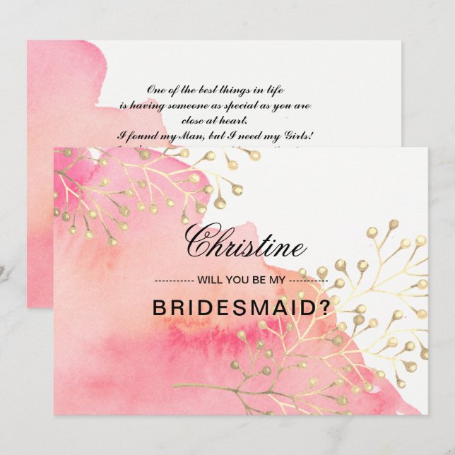 Convites Você será minha dama de Bridesmaid? Rosa | Peach W (Frente/Verso)