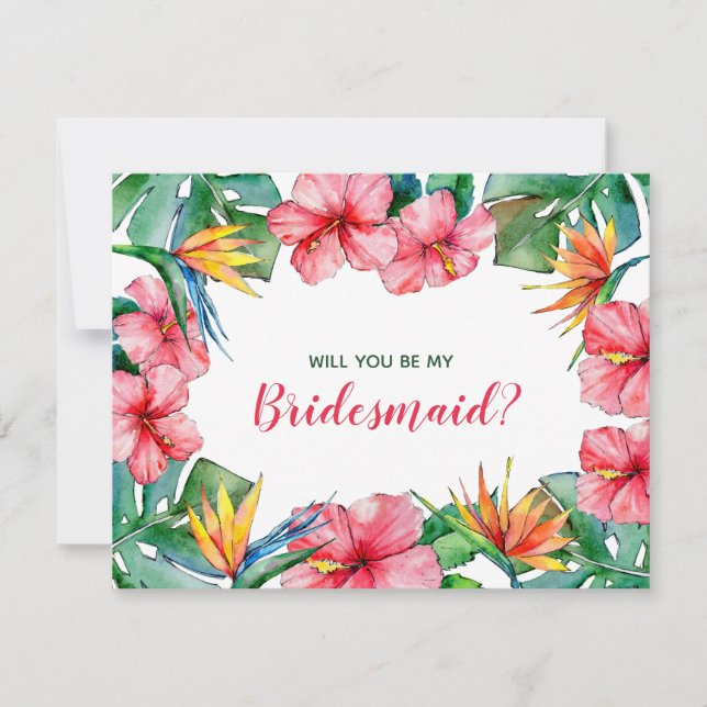 Convites Você será minha dama de Bridesmaid Tropical Havaia (Frente)