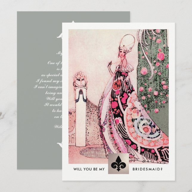 Convites Você será minha dama de Bridesmaid? Vintage Art (Frente/Verso)