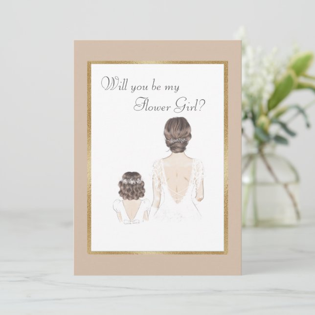 Convites Você Será Minha Dama de Flores Casamento Dourado (Em pé/Frente)