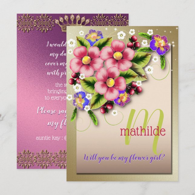 Convites Você Será Minha Dama de Flores Jóia Floral Casamen (Frente/Verso)