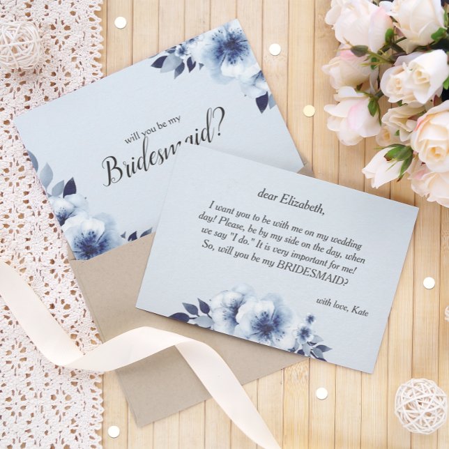 Convites Você será minha dama de honra Blue Anemones Flower (Criador carregado)