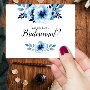 Convites Você será minha dama de honra Blue Floral Watercol