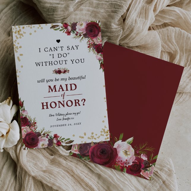 Convites Você será minha Dama de Honra | Burgundy Blush (Criador carregado)