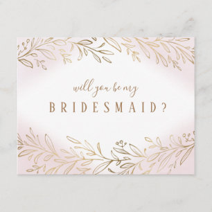 Convites Você será minha dama de honra cora ouro botânico