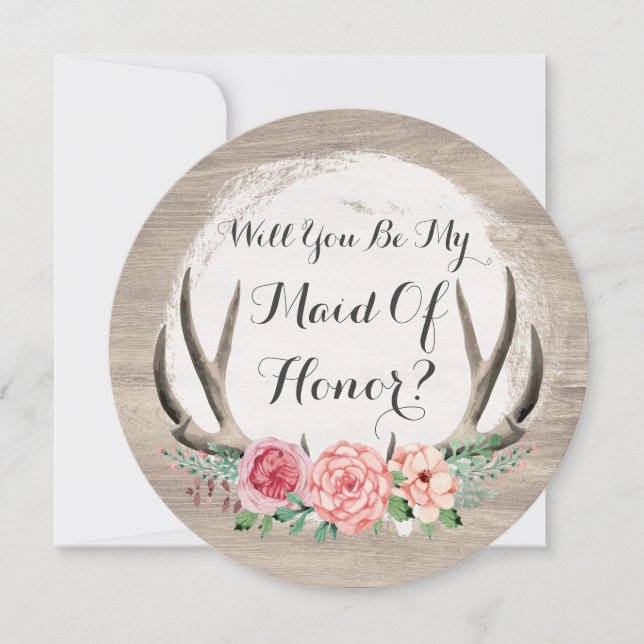 Convites Você Será Minha Dama de Honra? Floral Antler Rústi (Frente)