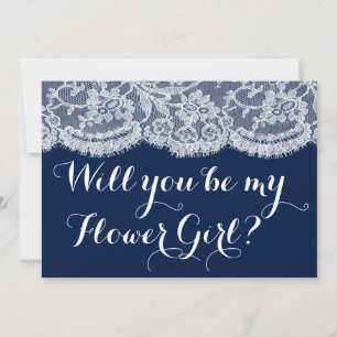 Convites Você Será Minha Flor? Marinho Azul e Lace Branco