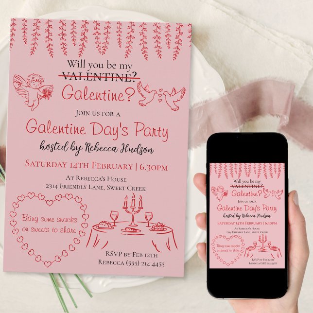 Convites Você Será Minha Galentine? Festa do Dia das Galent (Criador carregado)