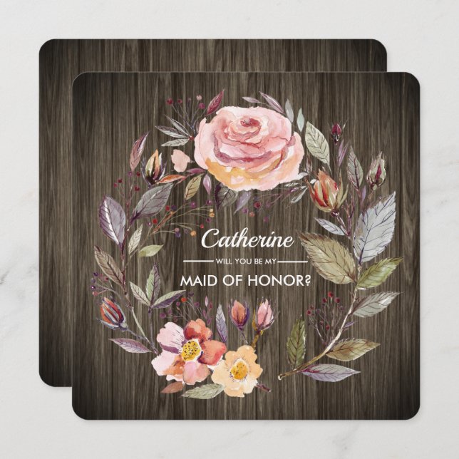 Convites Você será minha Madrinha de casamento? Barn Wood F (Frente/Verso)