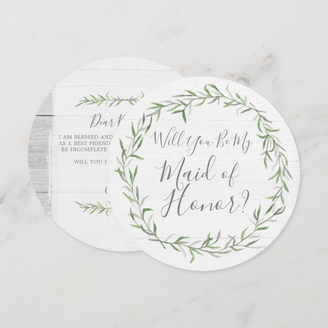 Convites Você Será Minha Madrinha de casamento, Madeira E F (Frente/Verso)