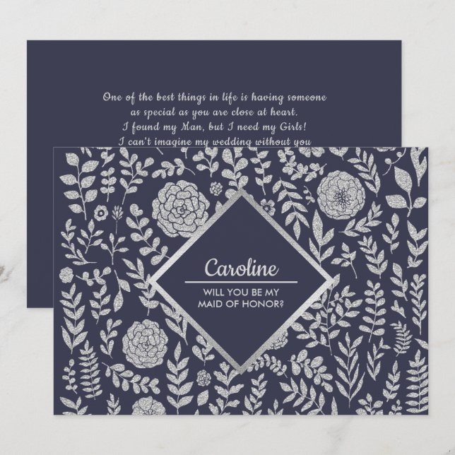 Convites Você será minha Madrinha de casamento? Marinho Blu (Frente/Verso)