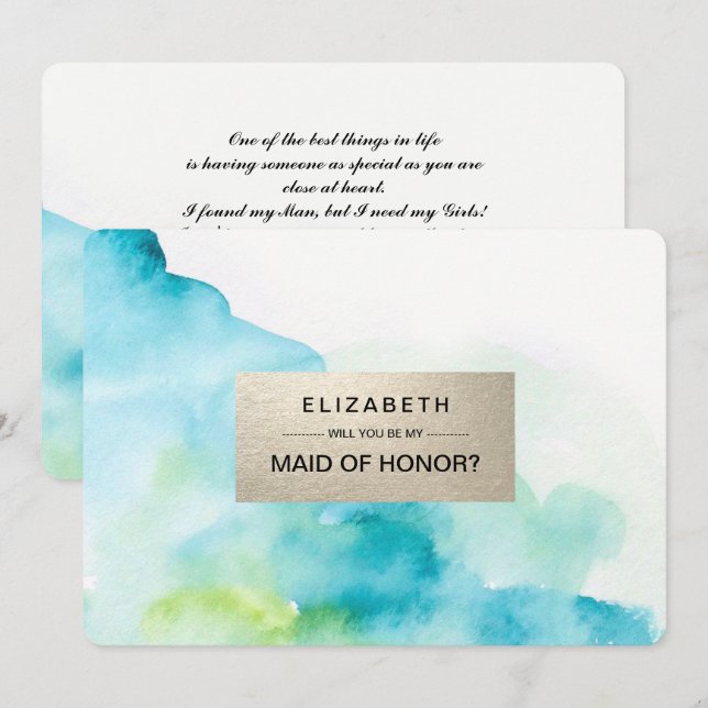 Convites Você será minha Madrinha de casamento? Modern Wate (Frente/Verso)