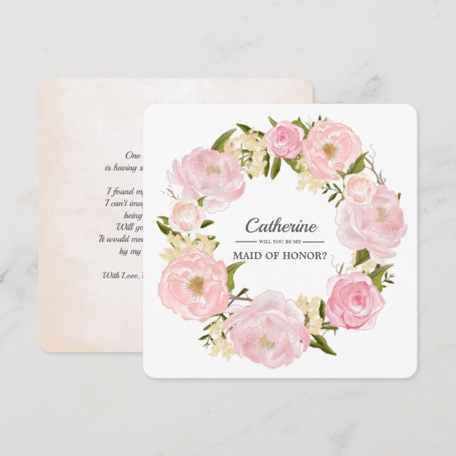 Convites Você será minha Madrinha de casamento? Pink Peony  (Frente/Verso)