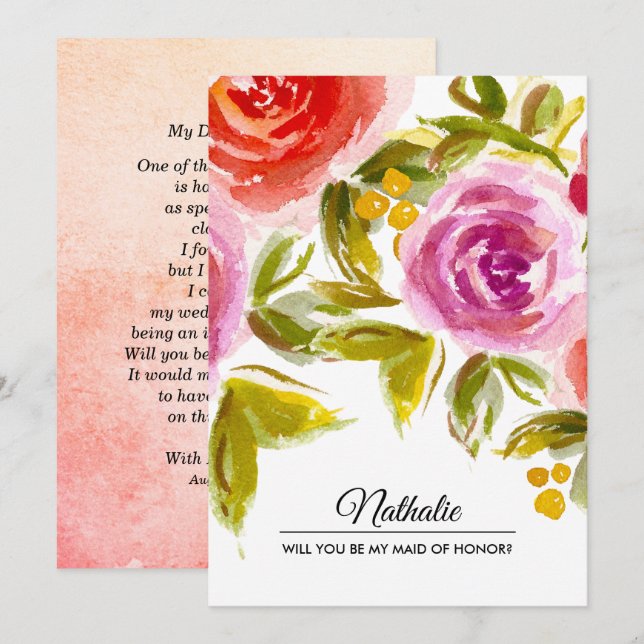 Convites Você será minha Madrinha de casamento? Watrecolor  (Frente/Verso)