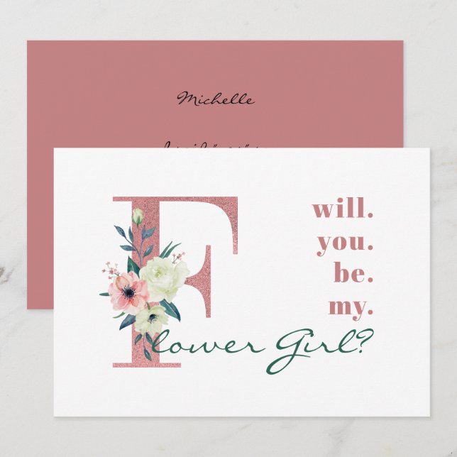 Convites Você será minha Menina das Flores Carta Floral Ros (Frente/Verso)
