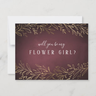 Convites Você será minha menina de flores dourado bordô bot